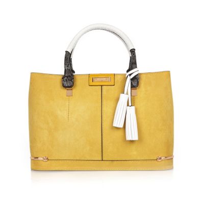 Yellow structured tote handbag